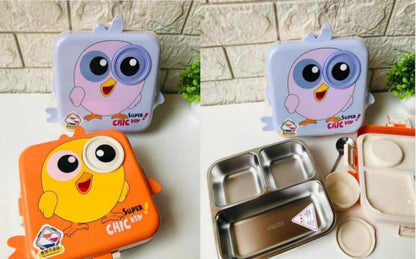 Carnival Super Dino Lunch Box 2 Layer Stainless Steel Lunch Box Comes with 1 Detachable Tray, 1 Small Container & 1 Spoon Ideal for Kids BPA Free 1120ml+70ml- Green