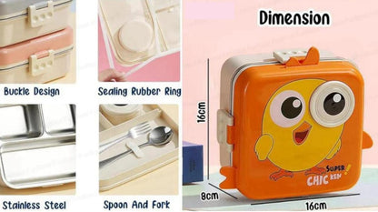 Carnival Super Dino Lunch Box 2 Layer Stainless Steel Lunch Box Comes with 1 Detachable Tray, 1 Small Container & 1 Spoon Ideal for Kids BPA Free 1120ml+70ml- Green