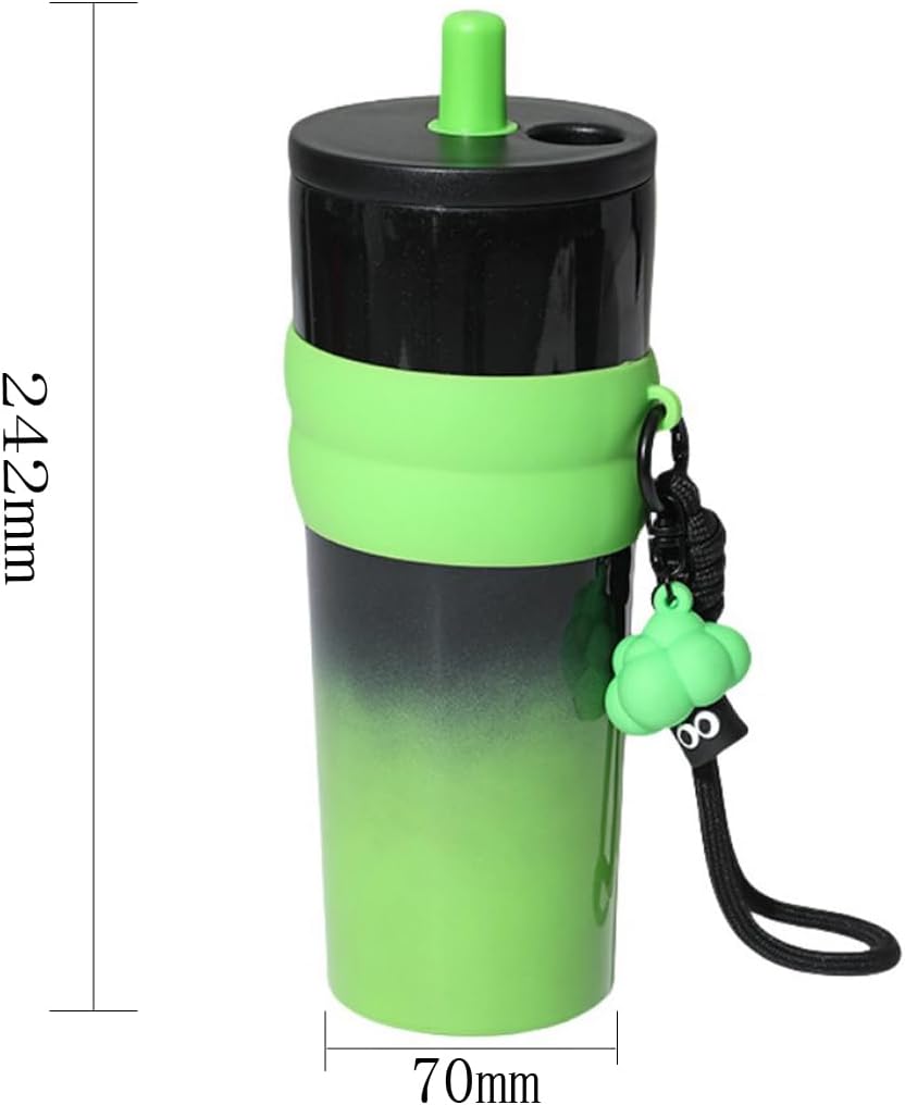 Gradient Stainless Steel Tumbler with Straw, Double Wall Insulated, Leakproof Design, Silicone Grip, Decorative Keychain