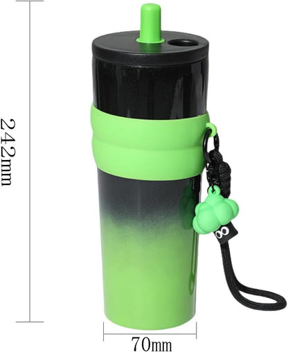 Gradient Stainless Steel Tumbler with Straw, Double Wall Insulated, Leakproof Design, Silicone Grip, Decorative Keychain